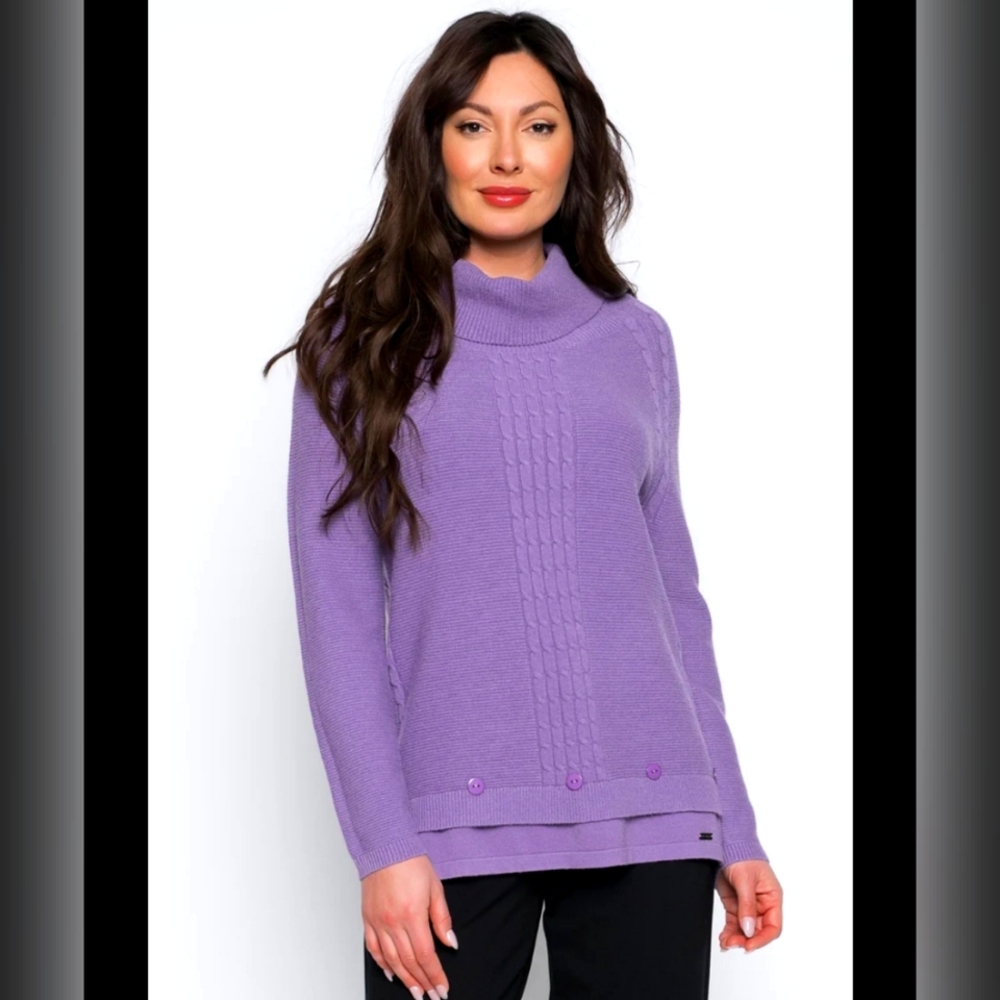 Picadilly Canada Button Trim Turtle Neck Sweater Top